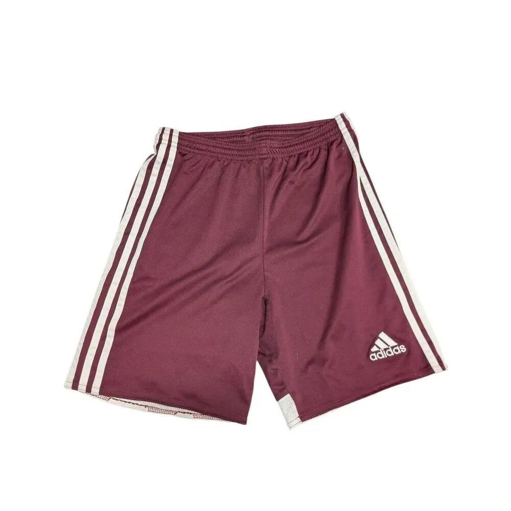 Adidas Climacool Youth Soccer Shorts Maroon Colorway with Classic White Three-st